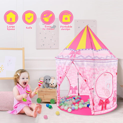 3pc Princess Fairy Tale Kids Play Tent, Cube Crawl Tunnel, Ball Pit for Toddlers Indoor Outdoor Playhouse