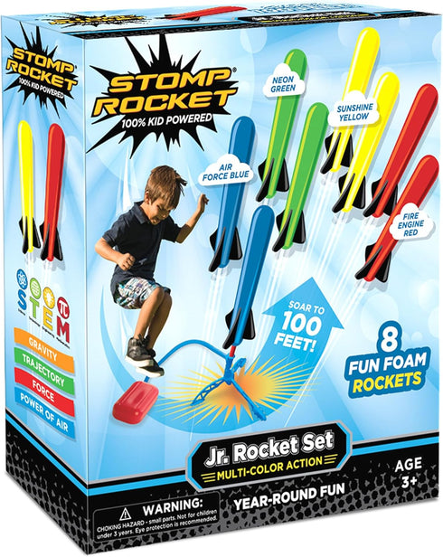 Stomp Rocket Jr Multi-Color Rocket Launcher for Kids, 8 Rockets - Fun