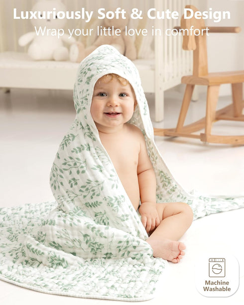 100% 2 Pack 32x32Inch Baby Bath Towels, Muslin Cotton Hooded Baby Towels for Newborn, Baby Towels with Hood for Infant