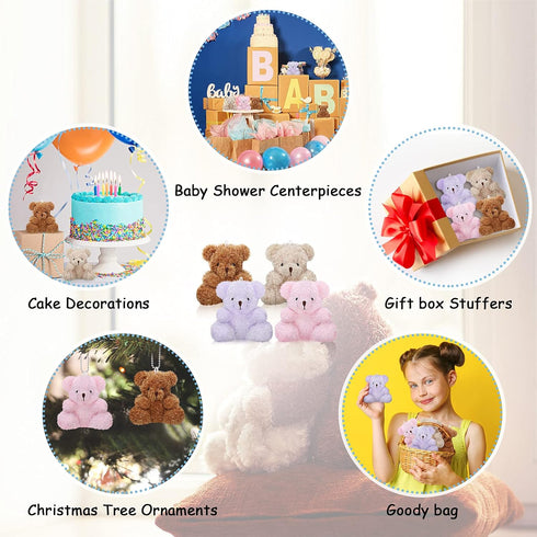Threan 8 Pcs Mini Plush Bears, 4'' Small Bear Bulk Stuffed Animal Toys for Keychain Baby Shower Party Favors (Pink,