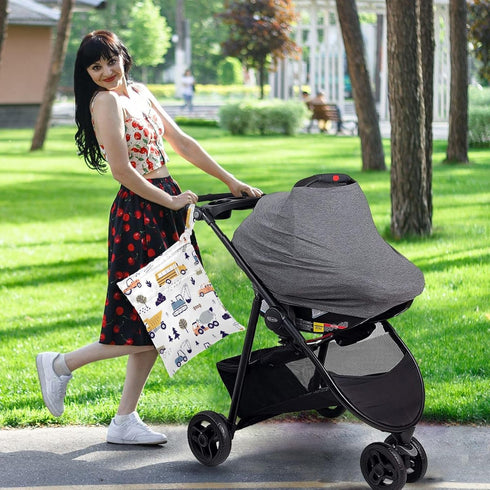 GOODOLD 2 Cute Truck Excavator Wet Dry Bag for Baby Cloth Diaper Waterproof Reusable Travel Wet Bag with Two Zippered