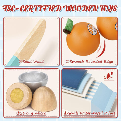 Set 3-5 Lehoo Castle Wooden Play Food - Montessori Cutting Fruit Egg Bread, Pretend Breakfast Food Toys for Kids