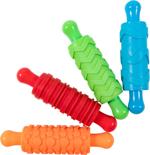 READY 2 LEARN Set of 4 Paint and Dough Texture Rollers - Textured Dough Rolling Pins for Kids Crafts and Decoration