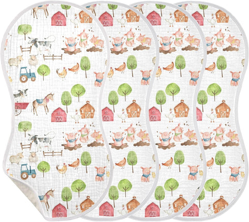 Set 4 Pack vvfelixl Baby Burp Cloths Watercolor Farm Animals Baby Newborn Cotton Burping Cloths Baby Washcloths White