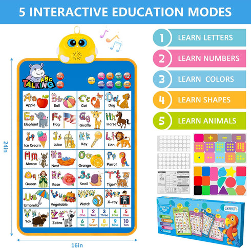 Electronic Alphabet Wall Chart, Talking ABC & 123s Music Poster, Interactive Educational Toddler Toy for Kids 1-5 - Blue