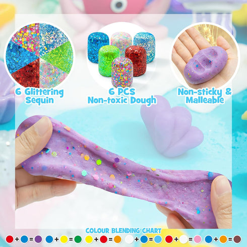 18oz 6 Accessories(150 Set, 3 4 5 6 SIMPLIPLAY Mermaid Sensory Kit, Pcs Glitter Doughs with Pcs+), Non-Toxic Play Dough