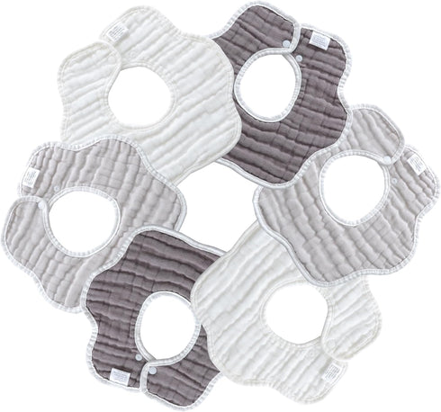 6 Pack MUKIN Soft Cotton Muslin Baby Bibs | Adjustable Snap Closure for Newborns| Absorbent for Drooling, Teething