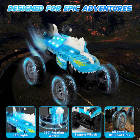 with360 4-7 JICUICUI Dinosaur Monster Truck Toys - Remote Control Monster Truck with Light, Mini Dinosaur Toys