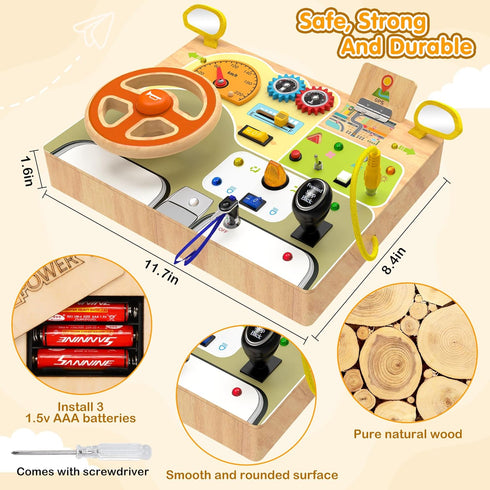 Montessori Toddler Toys - Baby Wooden Busy Board - Sensory Toys with Light Switch for Educational Activities for