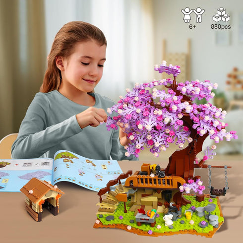 Sitodier 880pcs Set 6-14, Set 6 7 8 9 10 11 12+ Cherry Blossom Tree House Building Toy, Cherry Blossom Bonsai Building