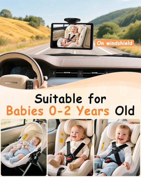 Rohent 7.2-Inch 1080P 360 F25 Baby Car Camera Monitor: HD Rear Facing Infant Backseat Camera with Night Vision Rotation