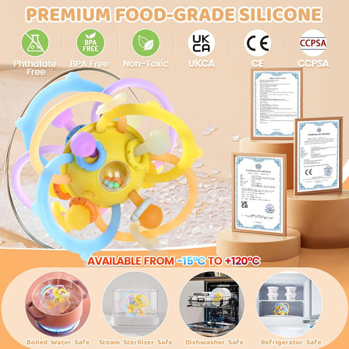 Orzbow Baby Montessori Sensory Teething Toys, Infant Teethers Relief Chew Toys, BPA Free, Yellow, 3-6-12-18 Months