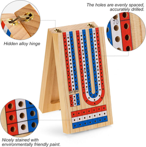 Set, 9 1 Foldable Cribbage Board Game Portable Travel Cribbage Board with Storage Area, Metal Pegs, Playing Card