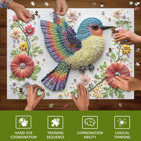 1000 1000 27.6"x19.7" Gem Bird Piece Puzzle for Adults, Hard Challenging Pieces Jigsaw Puzzles for Adults, Colorful Art