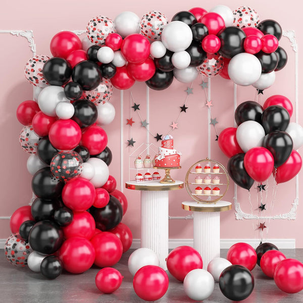 130PCS Red Black White Balloon Garland Arch Kit, 12 10 5 inch Balloons with Confetti for Baby Shower and Wedding