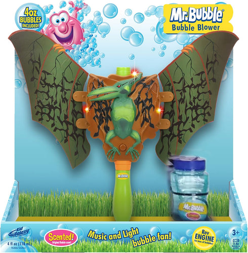 Mr. Bubble Motorized Musical Dinosaur Bubble Blower with 4 Ounce Premium Solution for Kids Age 3 and Up