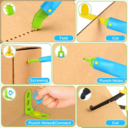 Tiocky 173PCS Set Cardboard Construction Kit for Kids, Cardboard Tools Building for Family Team DIY Activities