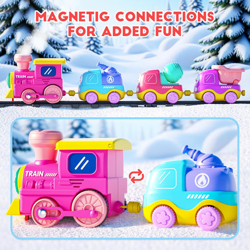 Set 2 3 4 5+ Funwee Steam Track Train for Toddlers, Magnetic Connection Train Toys w/Lights & Sounds, Electric Cartoon
