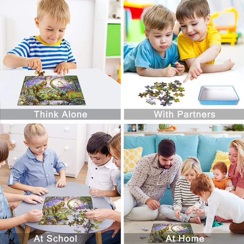LELEMON 100 Piece Dinosaur Puzzles for Kids Ages 4-8, Educational Jigsaw Puzzles in a Metal Box