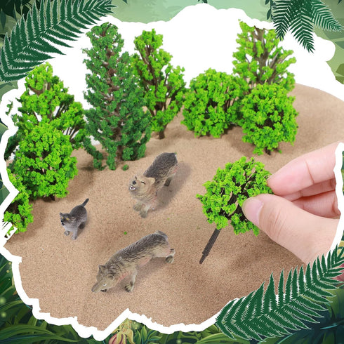 Sratte 26 Pcs Woodland Wolf Figurines Kit - Model Trees with Wolf Figurine for Diorama Project and Cake Toppers