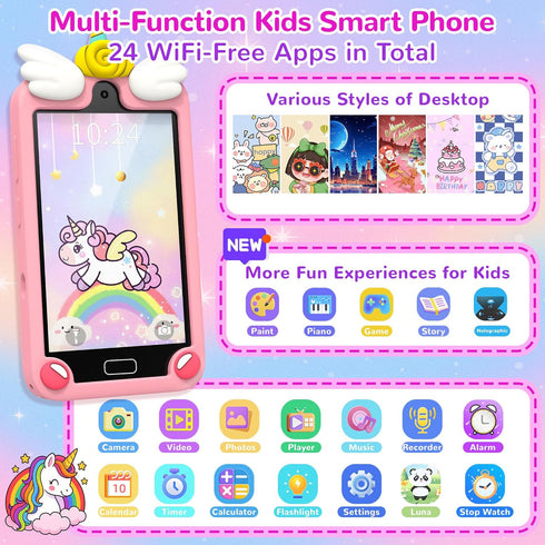 YIFOCO 3 4 5 6 7 8 9 10 4" Kids Smart Phone for Girls, Toddler Birthday Gifts for Girl Year Old, Kids Toy Cell Phone