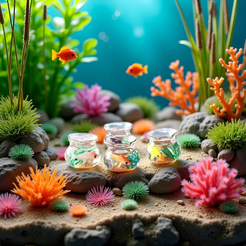 Fansoftiks 2Pcs Miniature Fish Tank Toy Mini Round Fish Bowls Resin Goldfish Grass for Dollhouse Desktop Craft Project