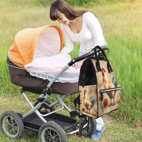 DWVTSLH Backpack Mummy Backpack Art Chicken Animal Painting Diaper Bag Multifunction Nappy Bags Waterproof Large