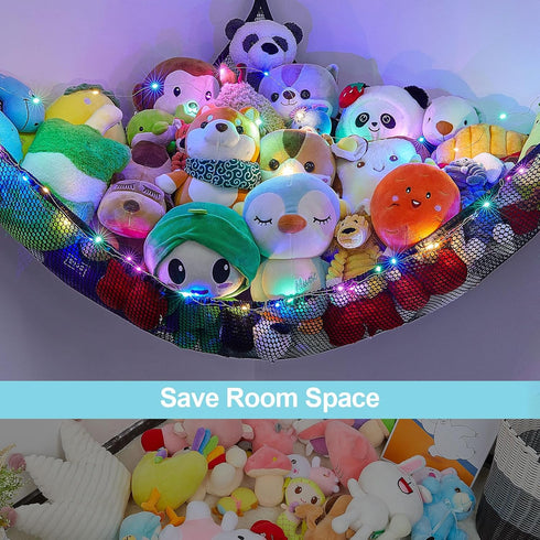 Hammock (Pack 1) Unicorn Castle Stuffed Animals Net or Kids Toy Storage Organizer with LED Light Hanging Corner Stuffed