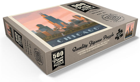 MyPuzzle Chicago Skyline - Lake Michigan Vintage Poster, Premium 500 Piece Jigsaw Puzzle for Adults