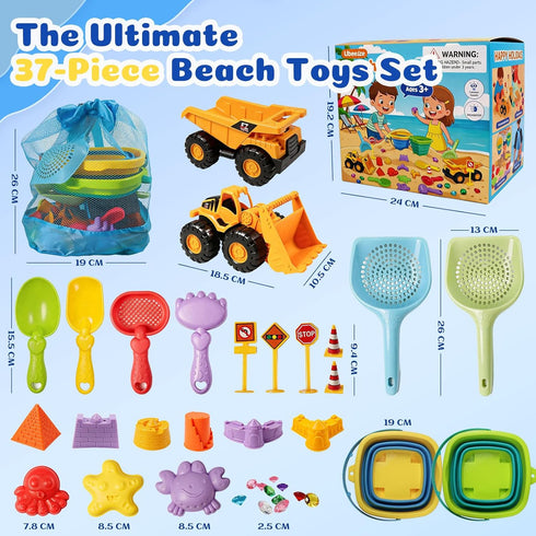 37 3-in-1 2 2 3-10 UBeesize PCS Beach Toys , Construction & Treasure Hunt Sand Toys with Collapsible Buckets, Trucks
