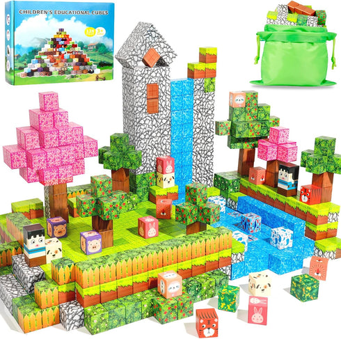 Magnetic Blocks 128Pcs Magnetic Building Blocks, Kids Toys for Boys and Girls