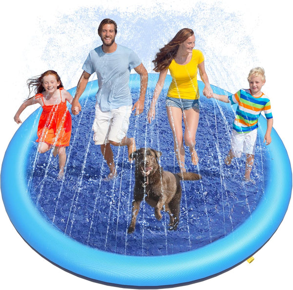 Peteast Splash Pad for Dogs & Kids, 97" Anti-Slip Doggie Splash Pad,