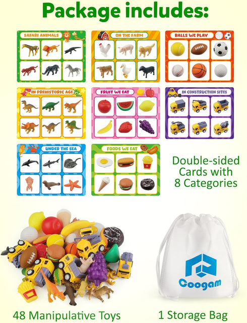 Coogam Sorting Toy for Toddlers, Animals, Dinosaurs, Fruits, Vehicles, Fine Motor Montessori Game for Kids