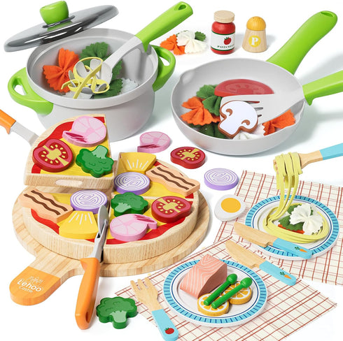 Lehoo Castle Wooden Play Food Sets for Kids Kitchen - Pizza Toy