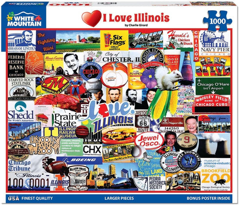 White Mountain Puzzles - I Love Illinois - 1000 Piece Jigsaw Puzzle for Adults - Fun Family Activity - 24"x30"