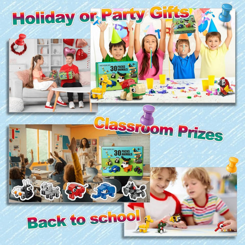 NIEXEBUJO 30 Pack (758 6-12 Animal Building Blocks PCS) - Bulk Party Favors - Easter Basket Stuffers, Classroom Prizes