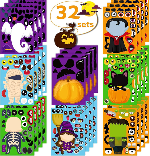 32PCS Halloween Stickers for Kids, Make a Face Stickers, Jack-O-Lantern Cute Arts and Crafts