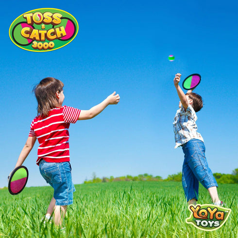 YoYa Toys Toss and Catch Ball Game Set - Outdoor Sports Activities for Kids Ages 4-12, 2 Paddles & 2 Sticky Balls