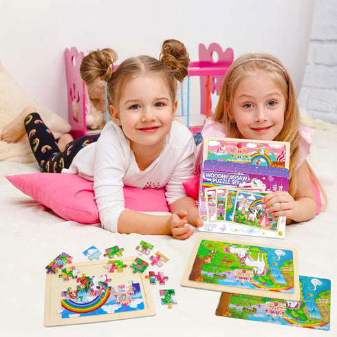 Sticeard 4-6,Unicorn 4 Packs 3-5,24 3 4 5 6 Puzzles for Kids Ages Princess Wooden Jigsaw Puzzles Puzzles for Kids Ages
