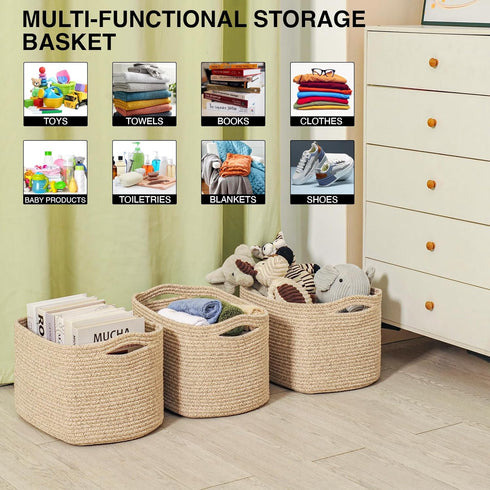 15"x11"x9.5", 3 Packs, ICERZCZ Decorative Storage Baskets for Organizing Shelves, Toy Basket for Nursery, Woven Cotton