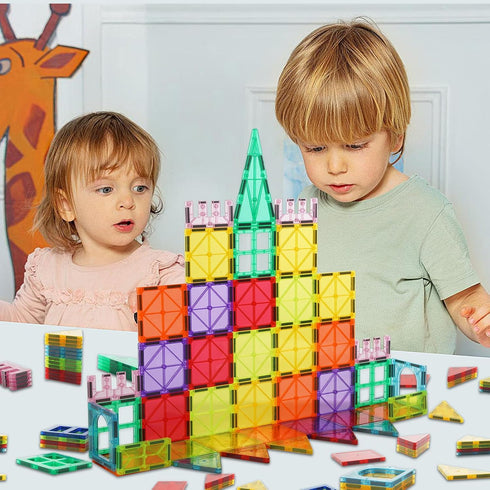 106 Set, 3 4 5 6 7 8+ Magnetic Tiles Piece Magnet Building Blocks for Kids Toddlers, STEM Construction Toys with Gift