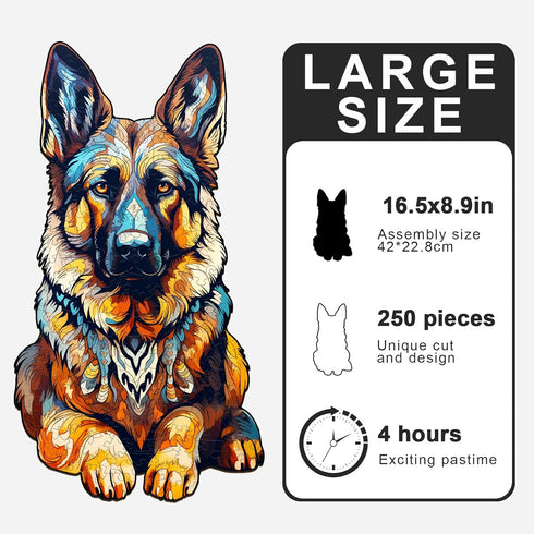 250pcs 16.5 8.9in Wooden Puzzles for Adults - German Shepherd Wooden Jigsaw Puzzle - Unique Animal Shaped Wood Puzzles
