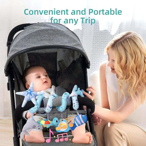 Upscale Trail 5-Piece Set 0-6 1 Deluxe Spiral Plush Toy - Cute Hanging Baby Rattle Animals including Shark Ideal