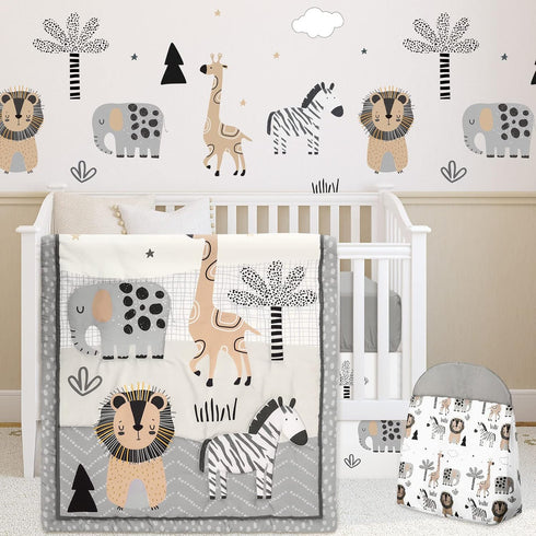 4 Set, Piece Woodland Forest Animals Crib Bedding Including Jungle Safari Crib Skirt, Blanket, Nursery Bed Sheet