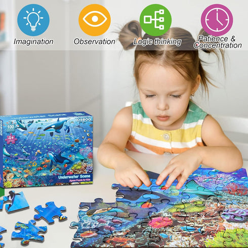 Puzzles for Kids Ages 4-10 - Underwater Scene - 100 Pieces Jigsaw Puzzle for Learning Educational Fun