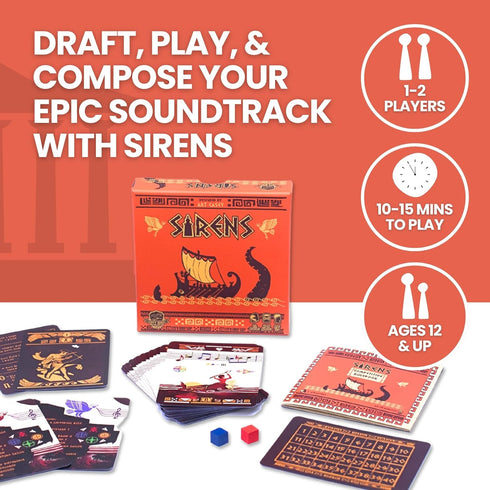 Sirens | Greek Mythology Themed Travel Size Board Game, Strategic Musical Card Drafting Game for 1-2 Players