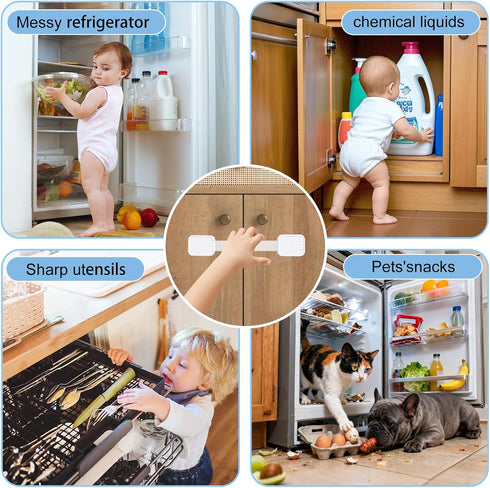Hoenart 10-Pack Adhesive Baby proofing Strap Locks, Child Proof Cabinet Latches for Drawers, Microwave, Oven, Trash