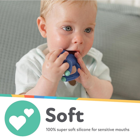 Nuby Geo Zoos Massaging Teether - Baby Teething Toy - Soft Easy Grip for 3+ Months - Blue Gorilla