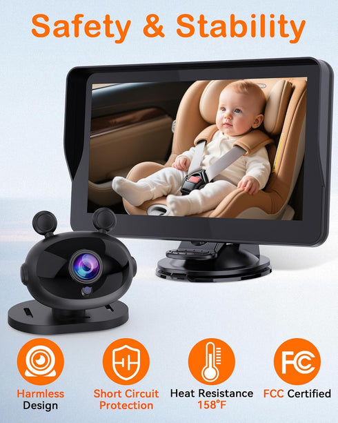 Wkzay 7-Inch 1080P Setup 0-3 Car Camera for Baby: AHD Display with Real-Time Monitoring - Clear Night Vision Easy