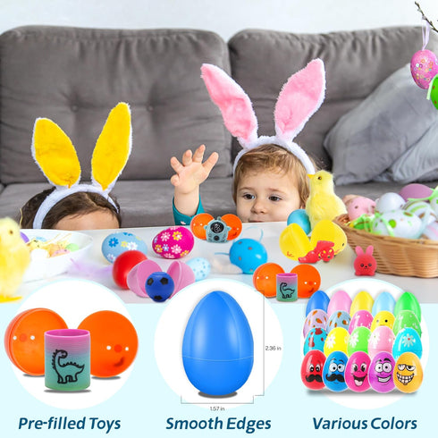 Jookamar 165PCS Prefilled Easter Eggs with Toys Inside, Easter Eggs Fillers Basket Stuffers Easter Hunt Games Party